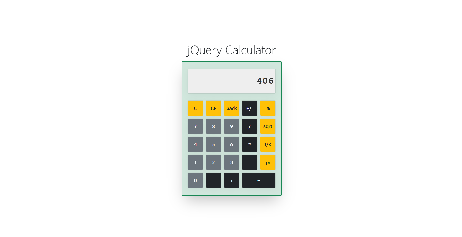 jQuery Calculator Screenshot
